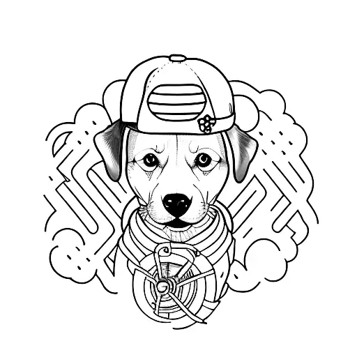 A minimalist tattoo of a dog in a spaceship tattoo design idea