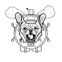 A minimalist tattoo of a dog holding a spaceship in its mouth tattoo design idea