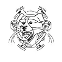 A minimalist tattoo of a dog holding a spaceship in its mouth tattoo design idea