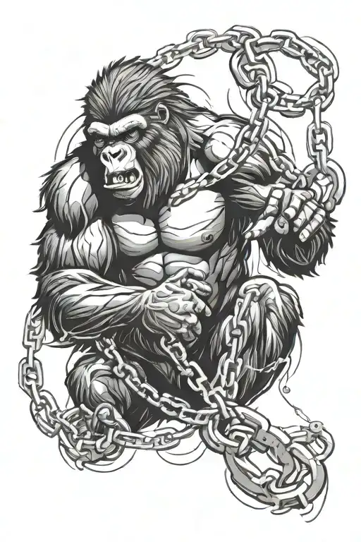 gorilla breaking out of chain in rage   tattoo design idea