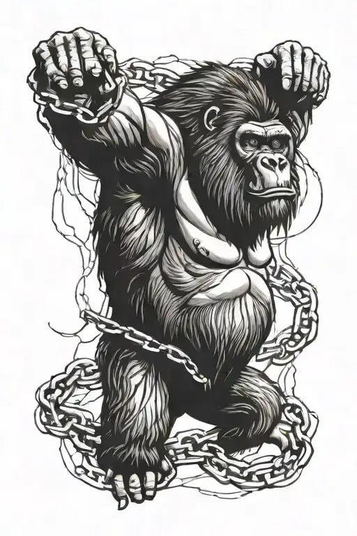 gorilla breaking out of chain in rage   tattoo design idea