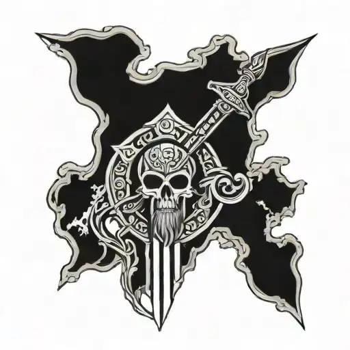 Nordic Viking inner forearm sleeve (runes and sword or reaper included)  tattoo design idea