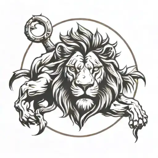 Front facing Lion roating  tattoo design idea