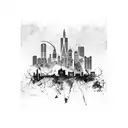 An abstract representation of Lincoln, Nebraska skyline with elements of Husker sports incorporated tattoo design idea