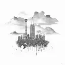 An abstract representation of Lincoln, Nebraska skyline with elements of Husker sports incorporated tattoo design idea