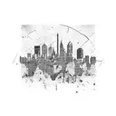 An abstract representation of Lincoln, Nebraska skyline with elements of Husker sports incorporated tattoo design idea