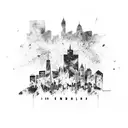 An abstract representation of Lincoln, Nebraska skyline with elements of Husker sports incorporated tattoo design idea