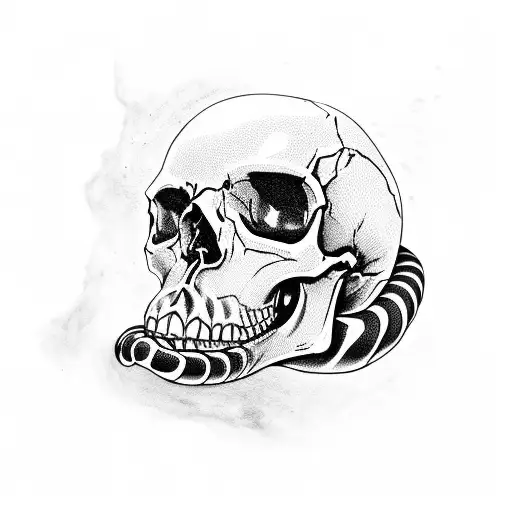 Skulls, female face, snake, fire tattoo design idea