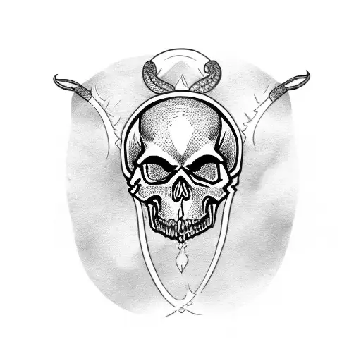 Skulls, female face, snake, fire tattoo design idea