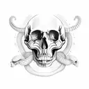 Skulls, female face, snake, fire tattoo design idea