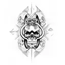 Skulls, female face, snake, fire tattoo design idea