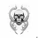 Skulls, female face, snake, fire tattoo design idea
