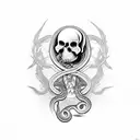Skulls, female face, snake, fire tattoo design idea