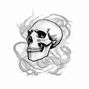 Skulls, female face, snake, fire tattoo design idea