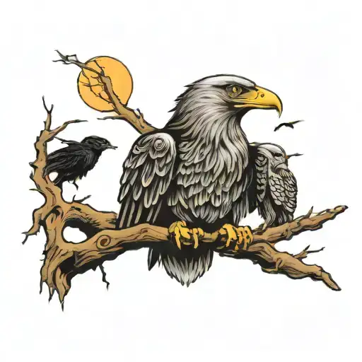 eagle,moon,wolf,crow tattoo design idea