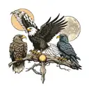 eagle,moon,wolf,crow tattoo design idea