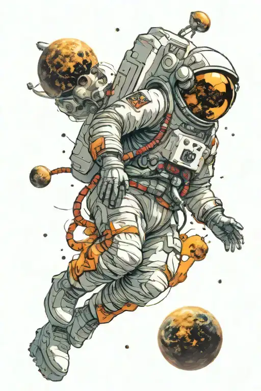 dead astronaut floating in space tattoo design idea