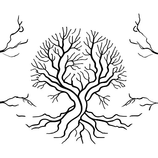 A simple yet meaningful tattoo of a tree with intertwined roots, representing the deep connection and support within the Blique friends group tattoo design idea