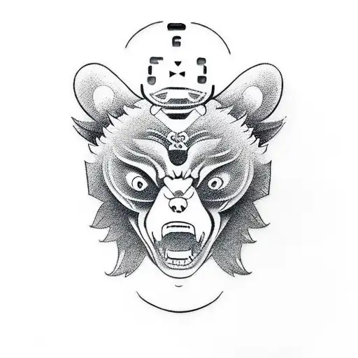 bear clock oni mask cross  tattoo design idea