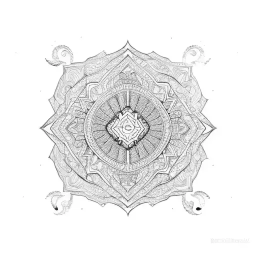 A guitar made up of intricate geometric patterns tattoo design idea