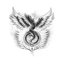 A phoenix rising from musical notes, symbolizing overcoming challenges tattoo design idea