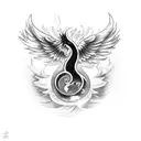 A phoenix rising from musical notes, symbolizing overcoming challenges tattoo design idea