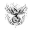 A phoenix rising from musical notes, symbolizing overcoming challenges tattoo design idea