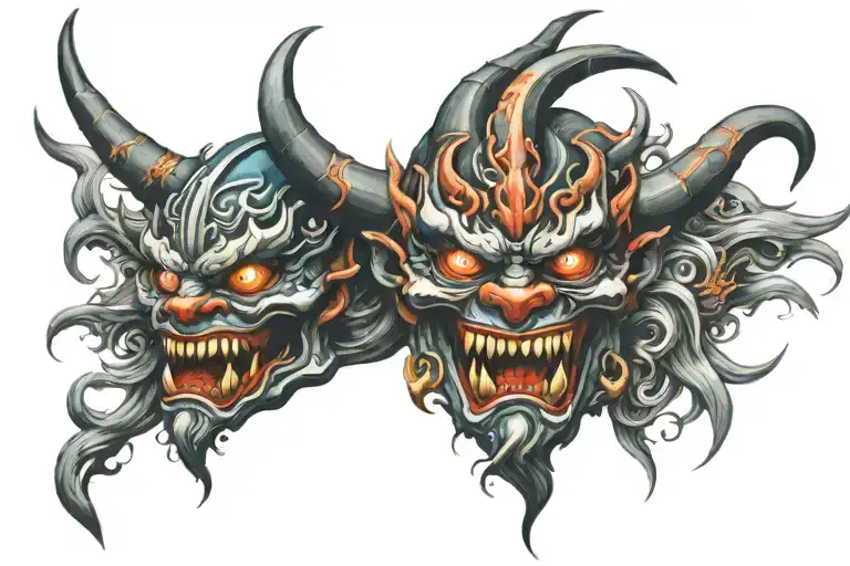 oni demon mask tattoo design idea