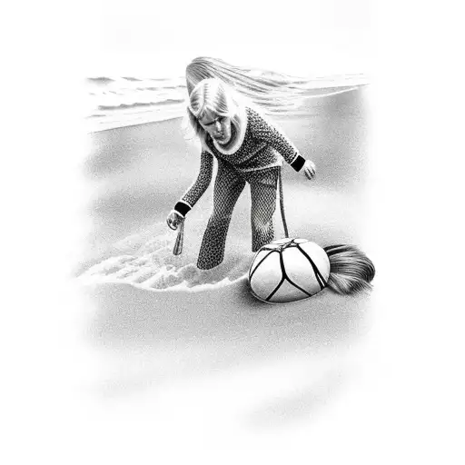 A beautiful long blond hair 11 year old danish boy playing in the beach tattoo design idea