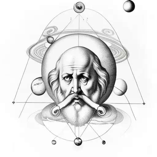 Galileu Galilei observing Saturn with a telescope tattoo design idea