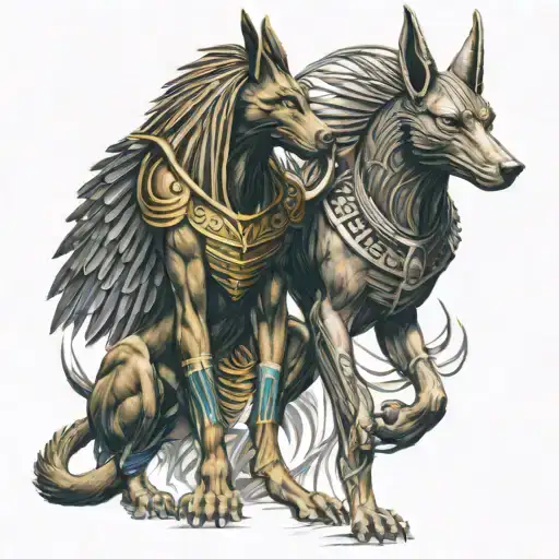 horus y anubis luchando entre ellos tattoo design idea