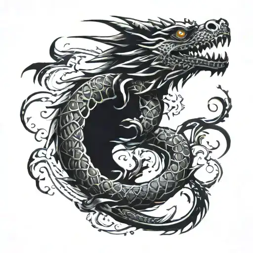 small black ink dragon on left shoulder  tattoo design idea