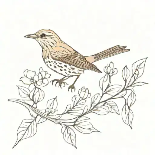 Song thrush bird, sparrow flying towards tattoo design idea