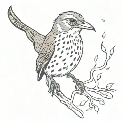 Song thrush bird, sparrow flying jack sparrow  tattoo design idea