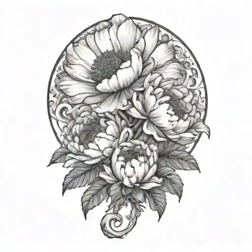 peonies, mushrooms no frame  tattoo design idea