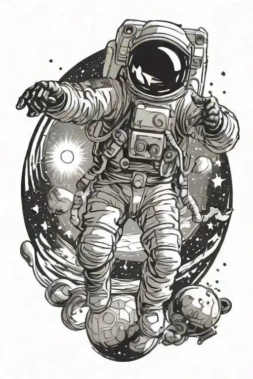 Astronaut jump shot tattoo design idea