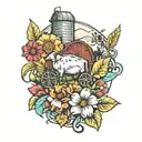 farming and flowe tattoo design idea