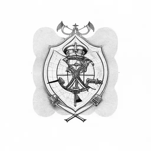 A map of Latvia with a soldier's helmet and crossed swords overlaying it tattoo design idea