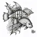 A surrealistic interpretation of an underwater world filled with exotic saltwater fish tattoo design idea