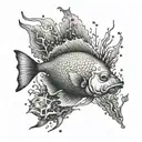 A surrealistic interpretation of an underwater world filled with exotic saltwater fish tattoo design idea