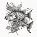 A surrealistic interpretation of an underwater world filled with exotic saltwater fish tattoo design idea