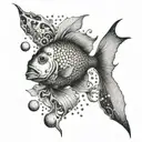 A surrealistic interpretation of an underwater world filled with exotic saltwater fish tattoo design idea