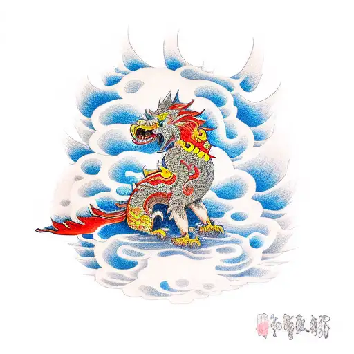 Griffin on fire and water tattoo design idea