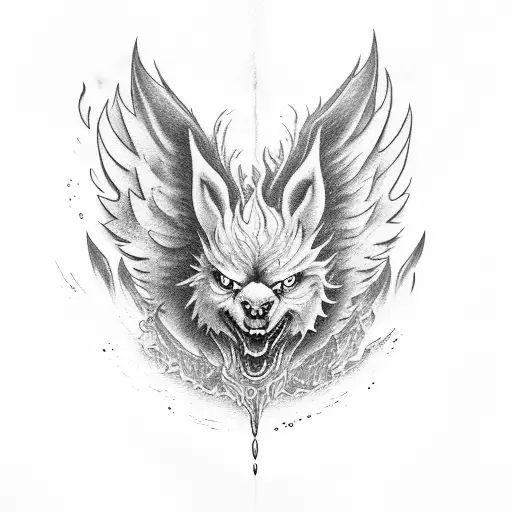 Griffin on fire and water tattoo design idea