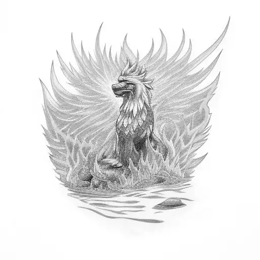 Griffin on fire and water tattoo design idea