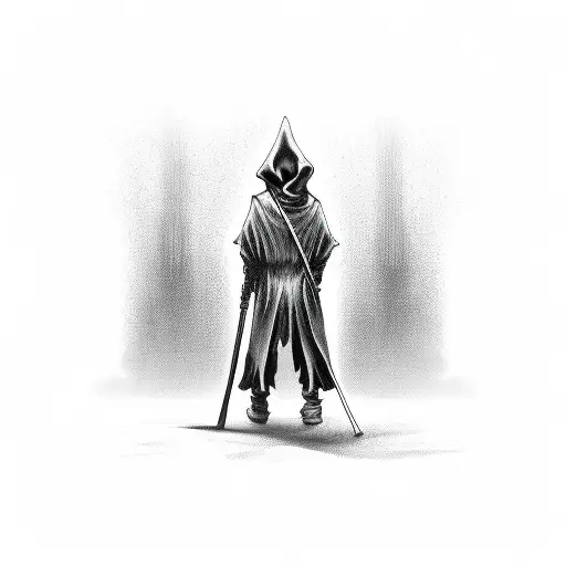 Grim Reaper with hood from behind focus on the weapon tattoo design idea