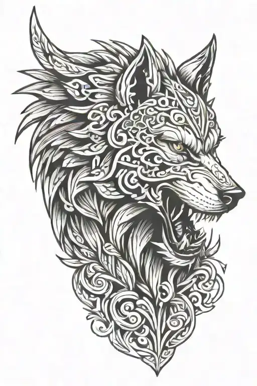 dacian fighting wolf head tattoo design idea