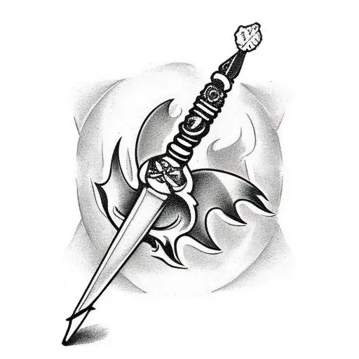 design for a shin: a black and white dagger through the shadow of a demon tattoo design idea