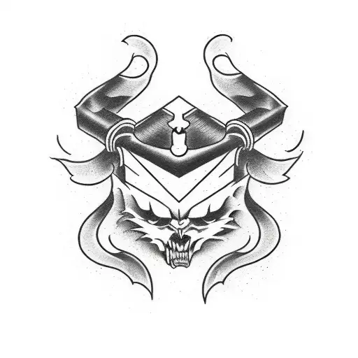 vertical design : a black and white gladio through the shadow of a demon tattoo design idea