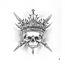 skull with a crown of thorns , and with the words god's villan tattoo design idea